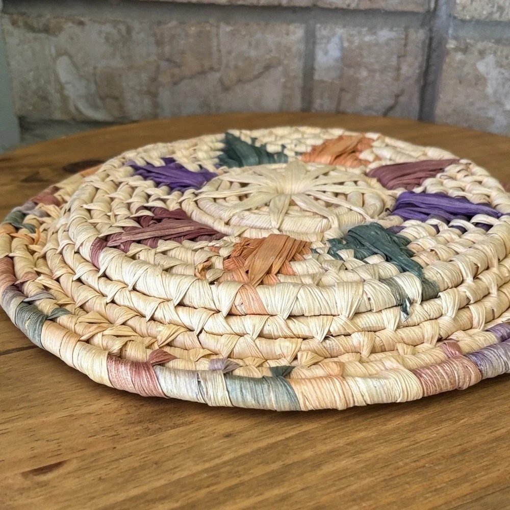Vintage Handwoven Wicker Pastel Southwestern Basket Casserole HotPad Wall‎ Decor